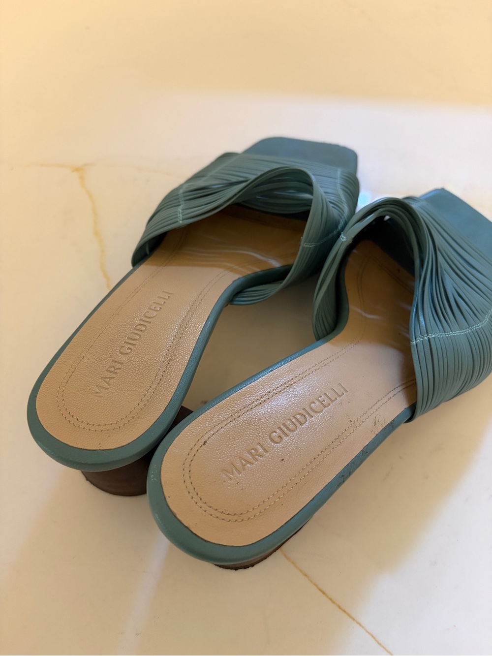 Mari Giudicelli Teal Ruched Slide Mules - Women's